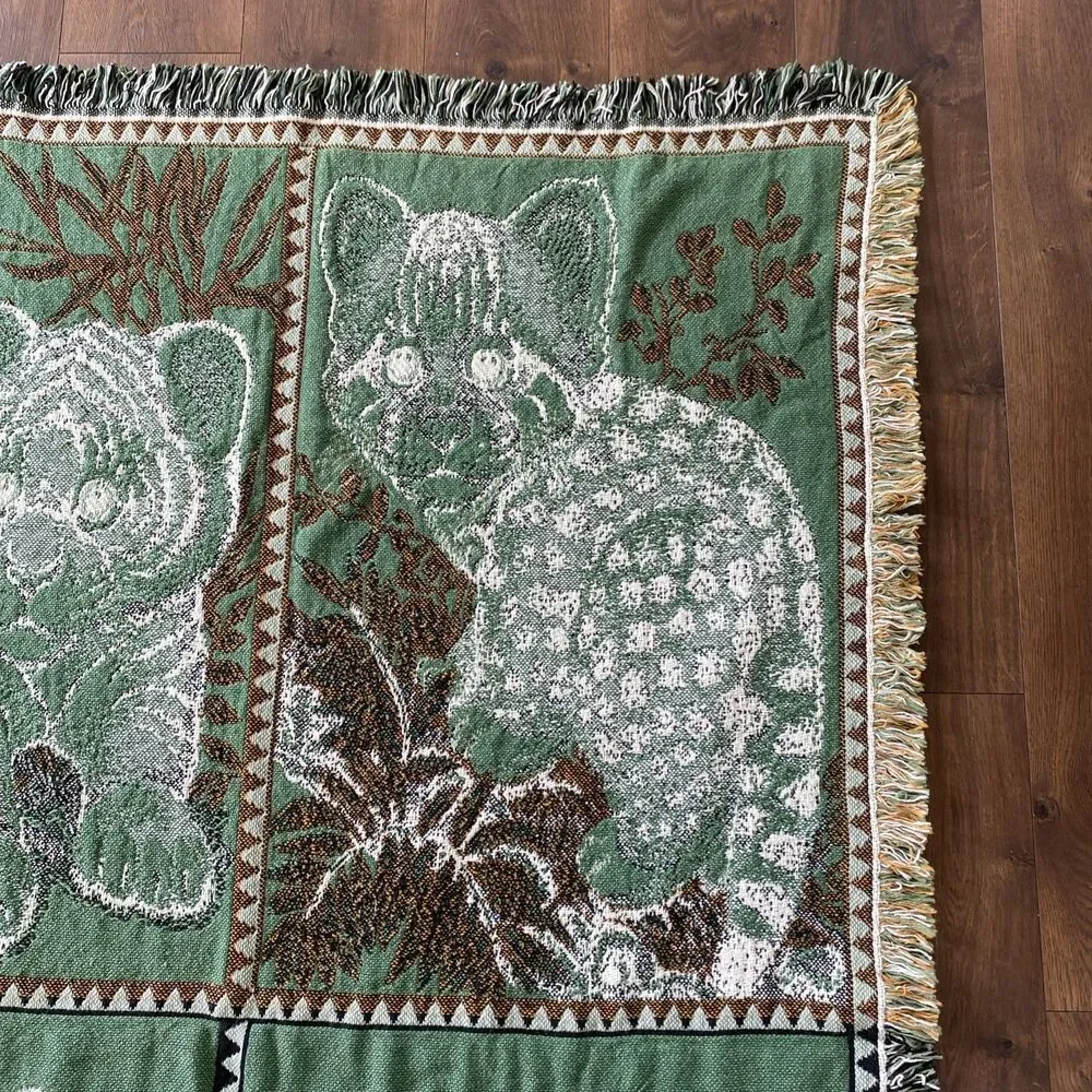 Vintage Rug Barn Natures Endangered Cotton Blanket Baby Panda Fox Lion